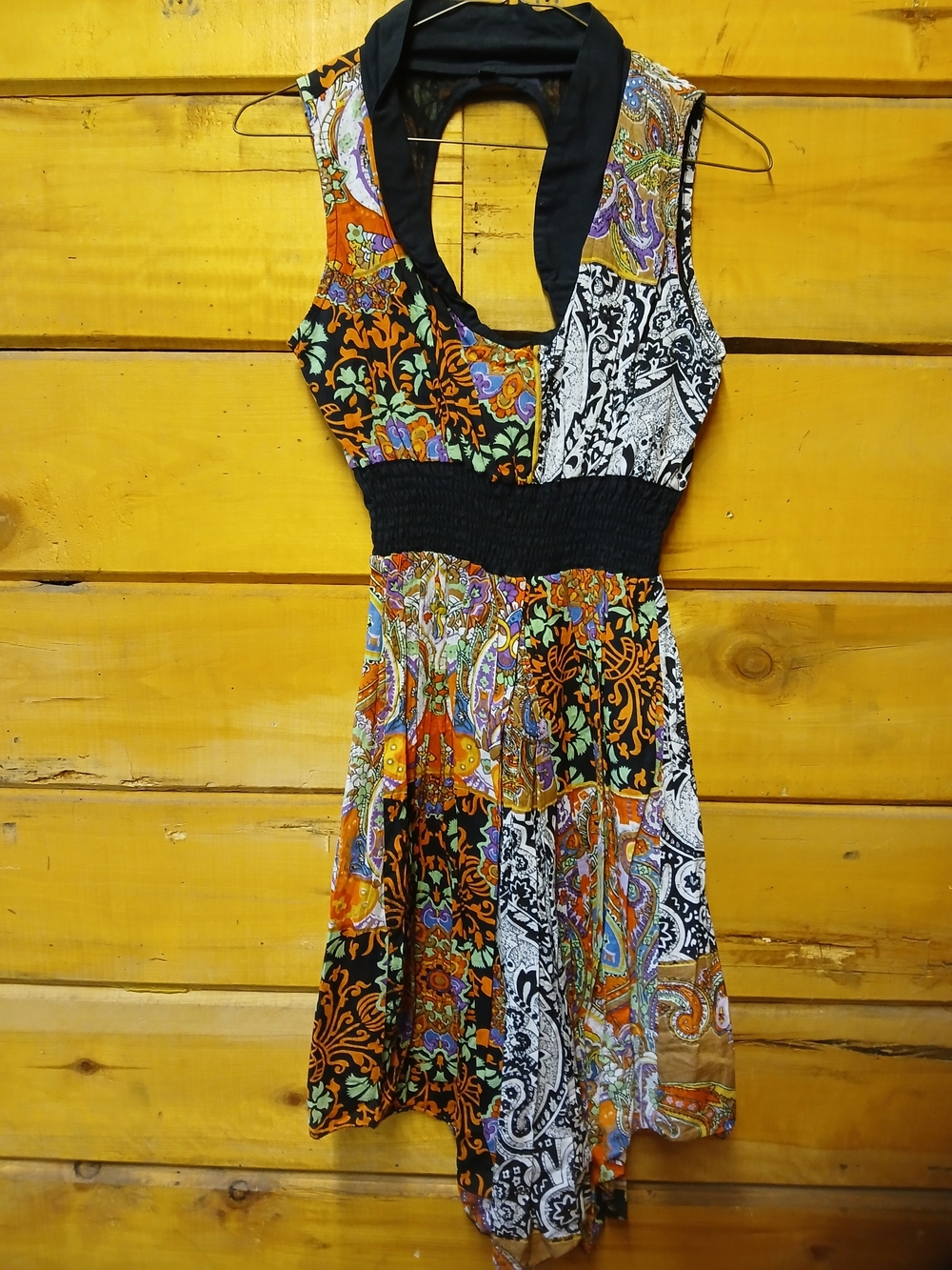 Sleeveless Multicolor Patchwork Halter Dress